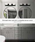 Two installations of the Dimmable Matte Black Vanity Light With Frosted Glass Shades, Three Light Bathroom Fixture above mirrors.