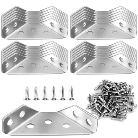Beefy 24 Pack Stainless Steel Corner Braces With 90 Degree Right Angle Brackets and screws for versatile corner reinforcement
