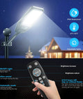 Two Pack 300W LED Solar Street Lights Outdoor IP66 Waterproof 30000 Lumens 6500K Dusk To Dawn With Motion Sensor And Remote Control