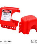 Adjustable Flanged Ball Valve Lockout For Two Inch To Four And One Half Inch Flanges Red Polypropylene Valve Lock For Gas Oil Or Water Lines