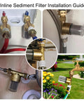 XZ03 Reusable Brass Sediment Filter, 40 Micron Water Filtration System for washing machines and outdoor faucets