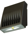XTOR2A Lumark Crosstour 20W LED Wall Pack For Outdoor Lighting With Low Profile Design Full Cutoff IP66 Weatherproof Die Cast Door Universal Back Box UL Listed ADA Compliant Pro Grade Energy Saver Up To 95 Percent 15 Year Lifespan, side view showing angled design and LED light