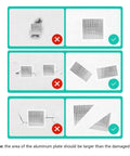 Visual guide for Drywall Repair Patch Kit With Self Adhesive Aluminum Patches In 2 4 6 8 10 Inch Sizes Plus Scraper For Quick Fix Cracks