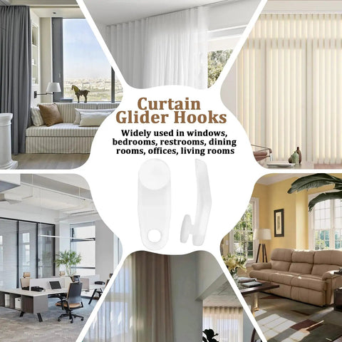 50 Pack White Plastic Traverse Rod Slides And Metal Curtain Hooks For Easy Smooth Curtain Hanging Durable No Fuss Window Drapery Track Replacement Kit With Quick Install white glider hooks in rooms