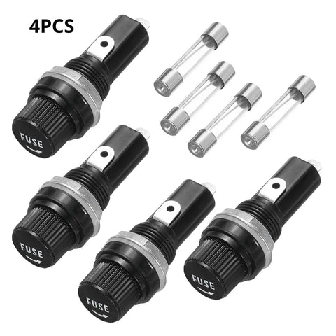 4 Pcs 6x30mm Fuse Holders For Panel And Chassis Mount Glass Fuse Sockets With Fast Blow 15A Fuse Kit shown in set of four