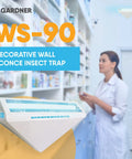 WS 90 Indoor Fly Trap for Restaurants and Healthcare Facilities mounted on wall in pharmacy setting.