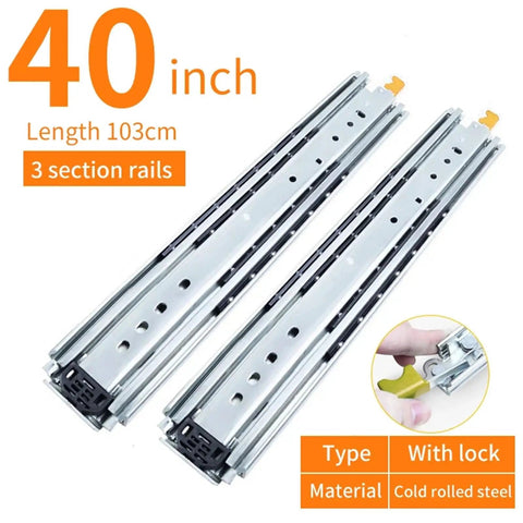 Heavy Duty Full Extension Drawer Slides With Lock 40 Inch 1 Pair Detachable Quick Release Latches 3 Fold Full Extension