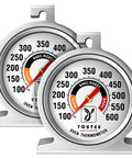 Two Pack Oven Thermometer With 100 To 600 Fahrenheit Range No Holes No Discoloration Easy Clean No Fuss 2.5 Inch Dial Big Bright Numbers
