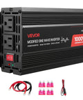 Black 1000W 12V DC to 120V AC Modified Sine Wave Inverter with dual AC outlets, USB ports, and LED indicator