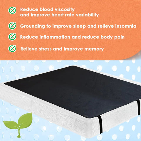 Grounding Bed Mat For Sleep Boost And Pain Relief Full Size 54 By 71 Inch with carbon leatherette on a mattress
