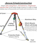 Rock Solid Manhole Rescue Tripod With Heavy Duty Winch And Fall Arrest Gear Built Tough Aluminum Rig For Confined Space Emergencies showing components and construction details.