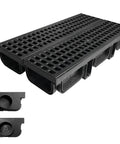 HDPE Channel Drain With Grates Two Pack 19.7x5.5x3.7 Inch Trench Drain System With Two Outlet Adapters For Outdoor Yard Pool Sidewalk Patio Fence Drainage