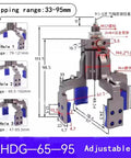 Diagram of Pro Grade Pneumatic Fixture Cylinder Four Claw Clamp with Sensor Switch, adjustable AHVG95 model.