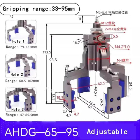 Diagram of Pro Grade Pneumatic Fixture Cylinder Four Claw Clamp with Sensor Switch, adjustable AHVG95 model.