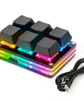 Turn Your Rig Into A Dope Gaming Station With This Compact Six Key Programmable Macro Keypad featuring RGB illumination and USB cable.