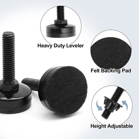 Adjustable Furniture Leveling Feet With T Nuts Anti Skid Pads Three Eighths Inch Sixteen Thread One And A Half Inch Length