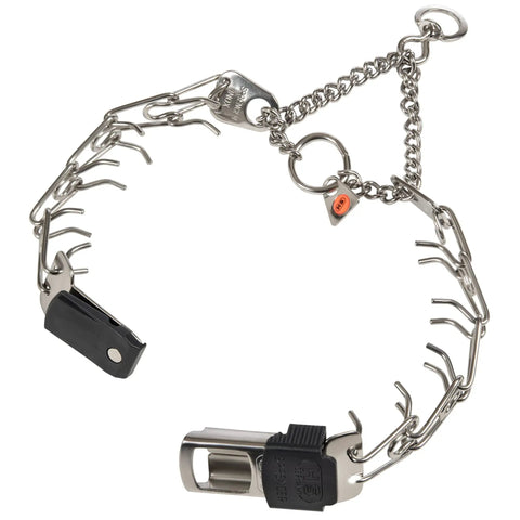 Adjustable Prong Collar With Quick Release ClicLock Buckle And 360 Degree Swivel For Small To Medium Dogs Up To 15 Inch Neck 2.25mm Prongs Stainless Steel Training Collar