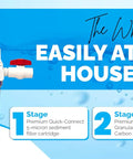 Whole House 3-Stage Water Filtration System With Three Quarter Inch Port, Dual Valves, And Extra One Year Filter Supply shown