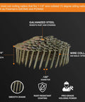 Hella Tough 15 Degree Wire Collated Galvanized Coil Roofing Nails For Asphalt Shingles Siding And Wall Sheathing In Heavy Duty Bulk Box With Seven Thousand Two Hundred Fasteners, showing 1-1/4 inch length and smooth shank.