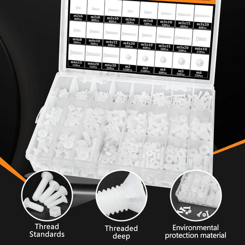 Knockout 1250 Piece White Nylon Phillips Bolt And Nut Assortment Kit For Smooth Pcb Wiring Featuring Tough As Nails M2 Through M6 Metric Threads And Flush Heads in organizer