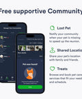 Image of mobile app interface for Hella Dependable 4G Lte Cat Gps Tracker with lost pet notifications and community support features.