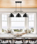 Dope 35 Inch 3 Light Modern Farmhouse Island Pendant Light With Large Dome Shades Adjustable Hanging Height Gray Oak Finish