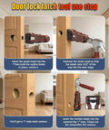 DIY Friendly Door Hinge Jig With Lock And Latch Installation Kit showing step-by-step guide for mortise installation on door.