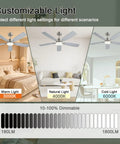 FUMLTP 52 inch Modern Ceiling Fans with Lights APP/Remote Control, Nickel with customizable light settings for different scenarios.