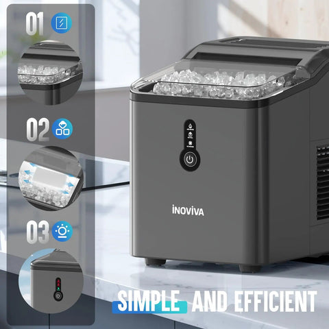 Countertop Nugget Ice Maker With FlashChill For Fast Ice In Six Minutes, Chewable Nuggets For Quick Cold Drinks, Produces Up To Twenty Six Point Five Lbs Per Day, Self Cleaning, Compact Portable Design For Home, Office And Parties on kitchen counter