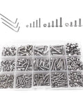 Solid 500pc Hex Socket Screw Nut Bolt Set In Black, 4mm Hardware Kit showing assorted stainless steel fasteners in a divided box.