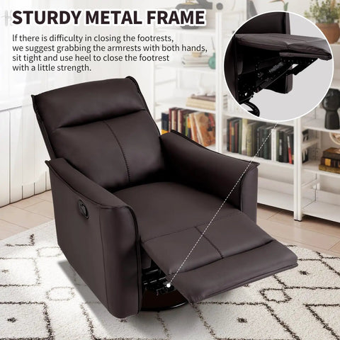 Soft Back Swivel Rocker Recliner Glider Chair For Living Room And Nursery, 360 Degree Spin With 30 Degree Glide in Dark Brown
