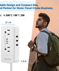 All In One Travel Power Strip With 2 Prong To 3 Prong Converter, Four Outlets And Three USB Ports next to a person carrying a backpack