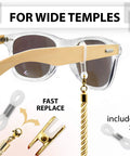 Glasses Strap Set, 3 Pack Gold Terylene Eyewear Lanyard With Alligator Clips, Silicone Loops And Jewelry Clasps on sunglasses