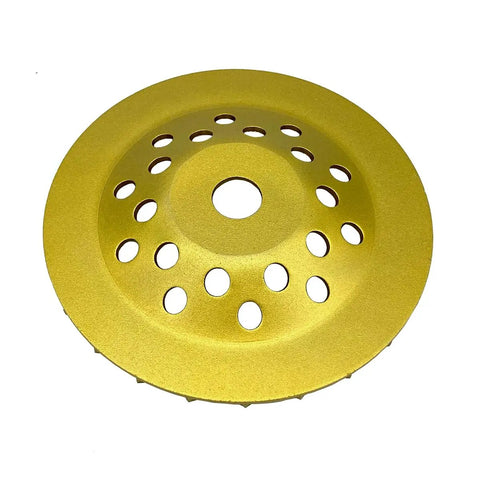 7 Inch Diamond Pro Grade Heavy Duty Concrete Grinding Cup Wheel For Polishing And Cleaning Stone Surfaces Cement Marble Granite Rock And Masonry Including Thinset Removal On Angle Grinder Disc With Universal 7/8 Inch To 5/8 Inch Arbor, front view