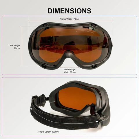 Laser Safety Goggles OD5Plus Eye Protection For 190 To 540 Nm And 800 To 1700 Nm dimensions and design features