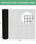 Heavy Duty Black Vinyl Coated Hardware Cloth One Inch Square Mesh Galvanized Steel Wire 48in x 100ft roll for wildlife barriers.