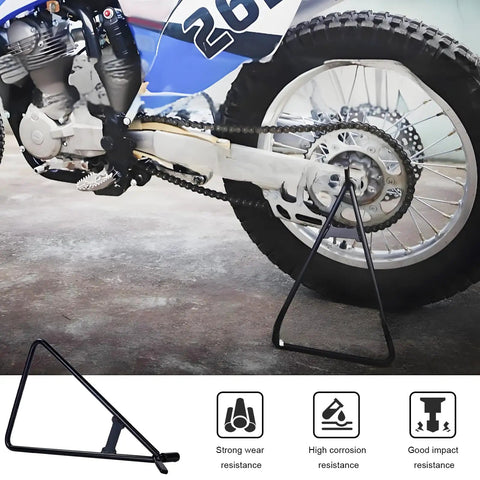 Beefy Heavy Duty Motorcycle Triangle Stand For Dirt Bike Universal Kickstand Rustproof Side Stand For Rear Wheel And Essential Motorcycle Accessories Today supporting bike rear wheel on pavement