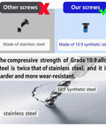 Comparison of stainless steel screws and Two Size Screw Kit For Battery Tray Of Holosun Optics Includes Installation Tools Ten Point Nine Grade Carbon Steel With Blue Threadlocker Compatible With 407k 507k 407c 508c 508t 509t ACSS Vulcan And Comp Models, highlighting material strengths.