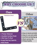 Comparison of stainless steel flat L brackets and iron/zinc alloy alternatives highlighting durability and rust resistance advantages.