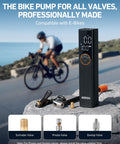 L8 Electric Bike Pump Portable Tire Inflator With Pressure Gauge Auto Shut Off 150 PSI Fast Inflation Rechargeable USB C