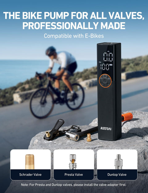 L8 Electric Bike Pump Portable Tire Inflator With Pressure Gauge Auto Shut Off 150 PSI Fast Inflation Rechargeable USB C