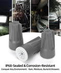 Heavy Duty Waterproof Wire Connectors 50 Pack IP68 For Landscape Lighting And Irrigation, 22-10 AWG, UL CE RoHS Certified, Gray
