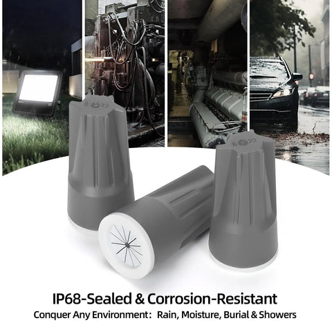 Heavy Duty Waterproof Wire Connectors 50 Pack IP68 For Landscape Lighting And Irrigation, 22-10 AWG, UL CE RoHS Certified, Gray