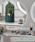 All Green 360 Degree Rotating Makeup Brush Holder With Lid Waterproof Dustproof Cosmetic Organizer for vanity desk