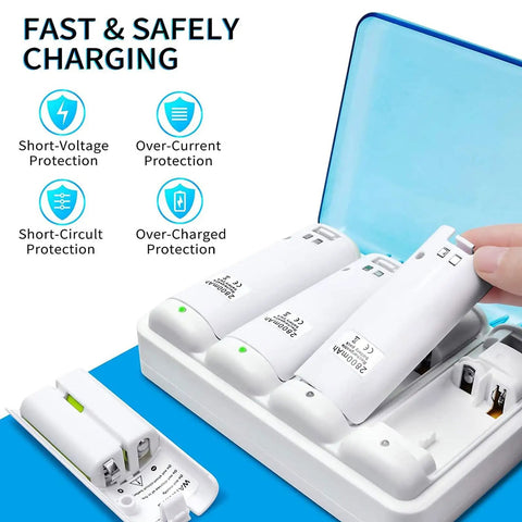 4 In 1 Remote Controller Charging Dock with 4 Pack 2800mAh Rechargeable Batteries USB Cable LED Indicator Overcharge Protection