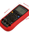 Pro Grade AC DC Auto Ranging Digital Multimeter With True RMS, RS232 PC Data Logging, capacitance, frequency, dimensions shown