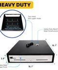 Heavy Duty 18 Inch POS Cash Drawer With Stainless Front And Ball Bearing Slides, Holds 5 Bills And 8 Coins