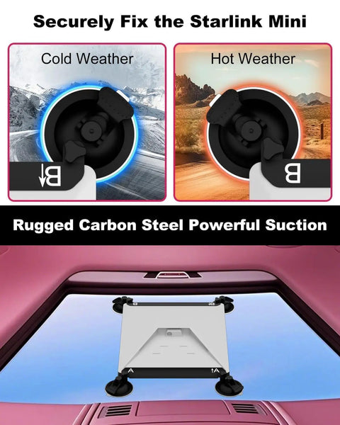 Built Tough Starlink Mini Suction Cup Mount For Car Windows Sunroof Tracks with rugged carbon steel and powerful suction.