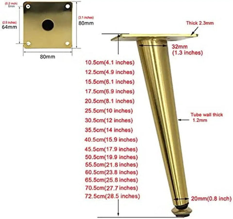 Heavy Duty Adjustable Metal Table Legs Totally Foolproof DIY Replacement Furniture Feet With Pre Drilled Hardware Quick Swap Design For Couches Desks Nightstands And Dining Surfaces dimensions and specifications