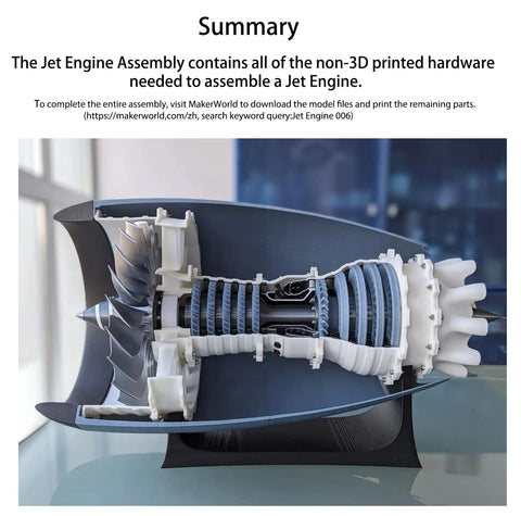 Jet Engine Model Components Kit For Bambu Lab Makerworld MH006 jet engine assembly with exposed parts and hardware